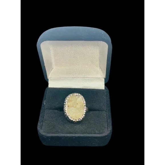 Natural Quartz Sparkling Cluster 925 Silver Ring Size 7.5 - Picture 2 of 11